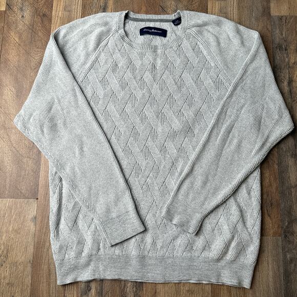 Tommy Bahama Ocean Crest Crewneck Sweater Men's Large Gray Textured Soft Cotton - Picture 1 of 12